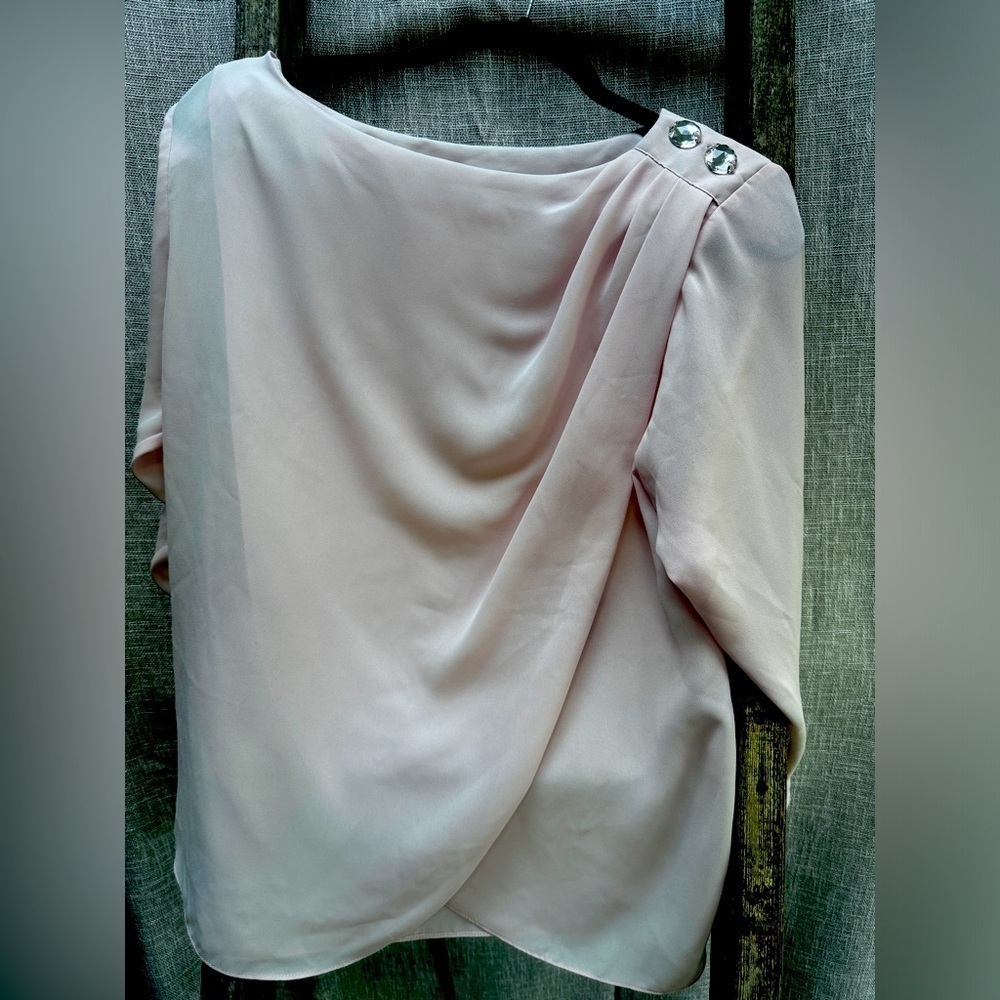 Vintage GLANCES Los Angeles Pink Blouse w/Jeweled shoulder detail